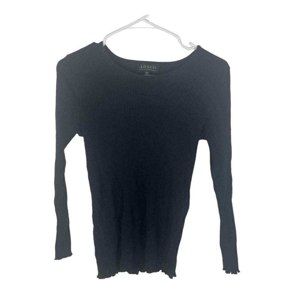 Eloquii Black Ribbed Lettuce Hem Long Sleeve Shirt Very Stretchy Size 14/16